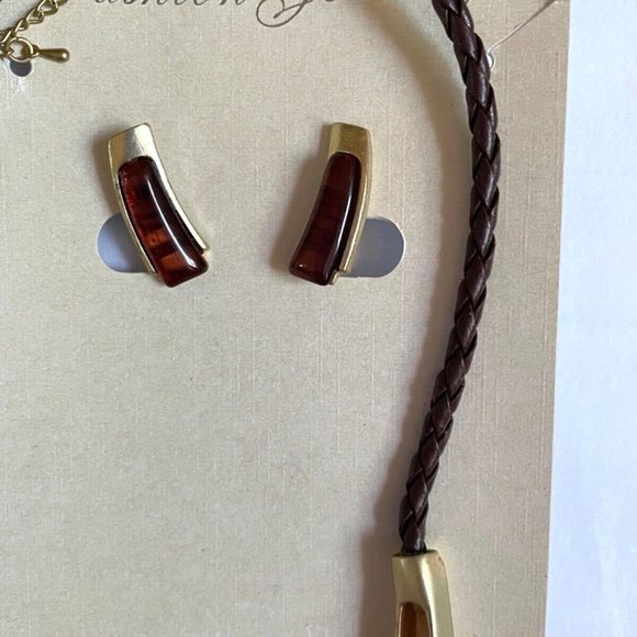 3/$10 Statement Necklace Earring Fashion Jewelry Big Resin Pendent Faux Leather - Picture 4 of 5